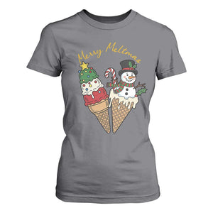 Christmas In July Ice Cream Snowman Graphic T Shirt For Women Merry Meltmas TS12 Charcoal Print Your Wear