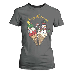 Christmas In July Ice Cream Snowman Graphic T Shirt For Women Merry Meltmas TS12 Dark Heather Print Your Wear