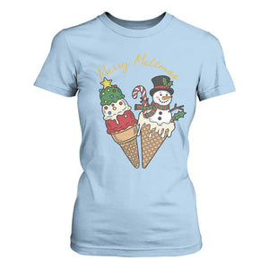 Christmas In July Ice Cream Snowman Graphic T Shirt For Women Merry Meltmas TS12 Light Blue Print Your Wear
