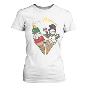 Christmas In July Ice Cream Snowman Graphic T Shirt For Women Merry Meltmas TS12 White Print Your Wear