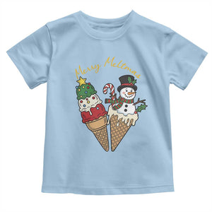 Christmas In July Ice Cream Snowman Graphic Toddler T Shirt Merry Meltmas TS12 Light Blue Print Your Wear