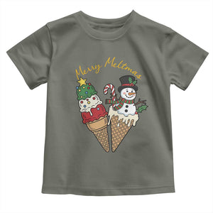 Christmas In July Ice Cream Snowman Graphic Toddler T Shirt Merry Meltmas TS12 Military Green Print Your Wear