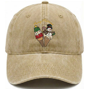 Christmas In July Ice Cream Snowman Graphic Washed Cotton Baseball Cap Merry Meltmas TS12 Print Your Wear