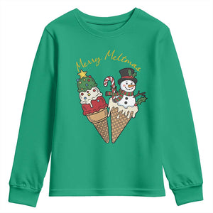 Christmas In July Ice Cream Snowman Graphic Youth Sweatshirt Merry Meltmas TS12 Irish Green Print Your Wear