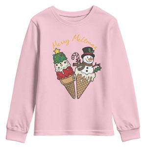 Christmas In July Ice Cream Snowman Graphic Youth Sweatshirt Merry Meltmas TS12 Light Pink Print Your Wear