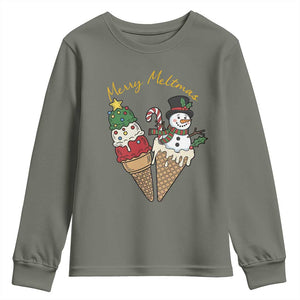 Christmas In July Ice Cream Snowman Graphic Youth Sweatshirt Merry Meltmas TS12 Military Green Print Your Wear