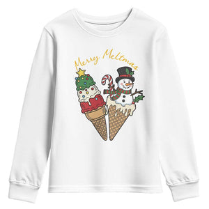 Christmas In July Ice Cream Snowman Graphic Youth Sweatshirt Merry Meltmas TS12 White Print Your Wear