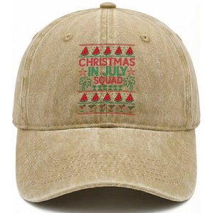 Christmas In July Squad Washed Cotton Baseball Cap Tropical Beach Party Graphic