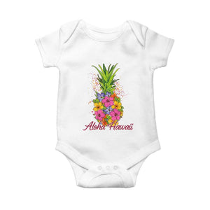 Tropical Floral Pineapple Aloha Hawaii Baby Onesie Hawaiian Island Vacation Graphic TS12 White Print Your Wear
