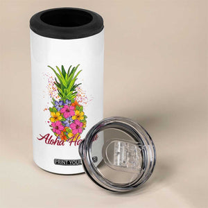 Tropical Floral Pineapple Aloha Hawaii 4 in 1 Can Cooler Tumbler Hawaiian Island Vacation Graphic TS12 Print Your Wear