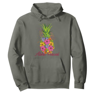 Tropical Floral Pineapple Aloha Hawaii Hoodie Hawaiian Island Vacation Graphic