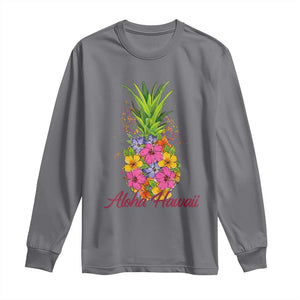Tropical Floral Pineapple Aloha Hawaii Long Sleeve Shirt Hawaiian Island Vacation Graphic TS12 Charcoal Print Your Wear