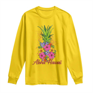 Tropical Floral Pineapple Aloha Hawaii Long Sleeve Shirt Hawaiian Island Vacation Graphic TS12 Daisy Print Your Wear