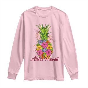 Tropical Floral Pineapple Aloha Hawaii Long Sleeve Shirt Hawaiian Island Vacation Graphic TS12 Light Pink Print Your Wear