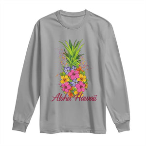 Tropical Floral Pineapple Aloha Hawaii Long Sleeve Shirt Hawaiian Island Vacation Graphic TS12 Sport Gray Print Your Wear