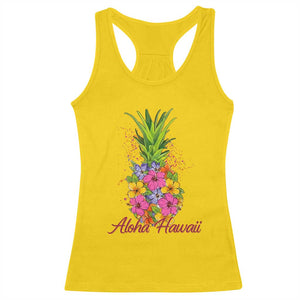 Tropical Floral Pineapple Aloha Hawaii Racerback Tank Top Hawaiian Island Vacation Graphic TS12 Daisy Print Your Wear