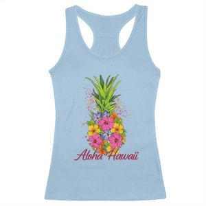 Tropical Floral Pineapple Aloha Hawaii Racerback Tank Top Hawaiian Island Vacation Graphic TS12 Light Blue Print Your Wear