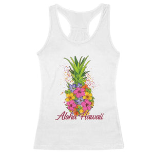 Tropical Floral Pineapple Aloha Hawaii Racerback Tank Top Hawaiian Island Vacation Graphic TS12 White Print Your Wear