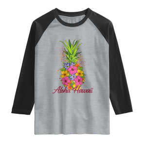 Tropical Floral Pineapple Aloha Hawaii Raglan Shirt Hawaiian Island Vacation Graphic TS12 Heather Gray Black Print Your Wear
