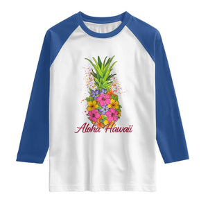 Tropical Floral Pineapple Aloha Hawaii Raglan Shirt Hawaiian Island Vacation Graphic TS12 White Royal Print Your Wear