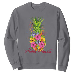 Tropical Floral Pineapple Aloha Hawaii Sweatshirt Hawaiian Island Vacation Graphic TS12 Charcoal Print Your Wear