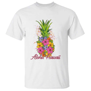 Tropical Floral Pineapple Aloha Hawaii T Shirt Hawaiian Island Vacation Graphic TS12 White Print Your Wear