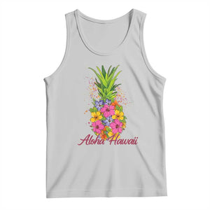 Tropical Floral Pineapple Aloha Hawaii Tank Top Hawaiian Island Vacation Graphic TS12 Ash Print Your Wear