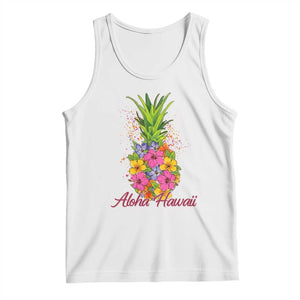Tropical Floral Pineapple Aloha Hawaii Tank Top Hawaiian Island Vacation Graphic TS12 White Print Your Wear