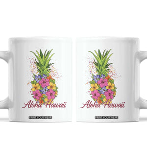 Tropical Floral Pineapple Aloha Hawaii Coffee Mug Hawaiian Island Vacation Graphic TS12 White Print Your Wear