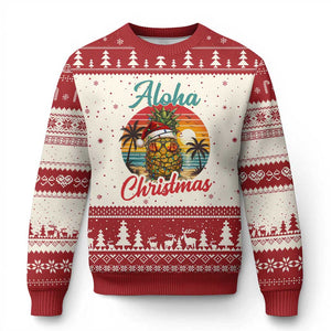 Aloha Tropical Pineapple Christmas Ugly Christmas Sweater Vintage Beach Xmas Gift TS12 Beige Red Print Your Wear