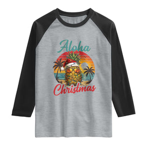 Aloha Tropical Pineapple Christmas Raglan Shirt Vintage Beach Xmas Gift TS12 Heather Gray Black Print Your Wear