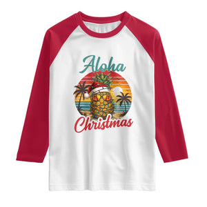 Aloha Tropical Pineapple Christmas Raglan Shirt Vintage Beach Xmas Gift TS12 White Red Print Your Wear