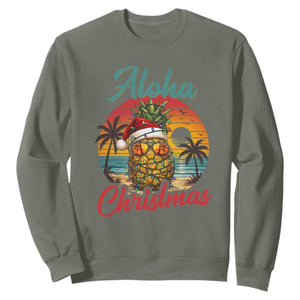 Aloha Tropical Pineapple Christmas Sweatshirt Vintage Beach Xmas Gift TS12 Military Green Print Your Wear