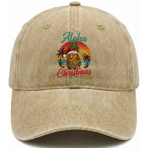 Aloha Tropical Pineapple Christmas Washed Cotton Baseball Cap Vintage Beach Xmas Gift TS12 Print Your Wear