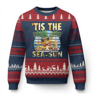 Tis The Sea Sun Ugly Christmas Sweater Dabbing Pineapple Summer Vacation Gift TS12 Navy Red Print Your Wear