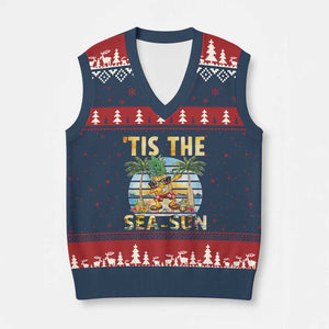 Tis The Sea Sun V-Neck Knit Sweater Vest Dabbing Pineapple Summer Vacation Gift TS12 Navy Red Print Your Wear