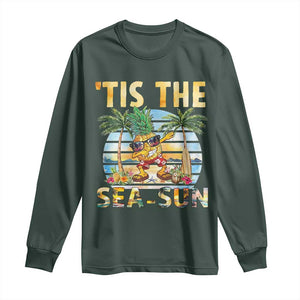 Tis The Sea Sun Long Sleeve Shirt Dabbing Pineapple Summer Vacation Gift TS12 Dark Forest Green Print Your Wear