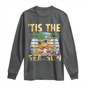 Tis The Sea Sun Long Sleeve Shirt Dabbing Pineapple Summer Vacation Gift TS12 Dark Heather Print Your Wear