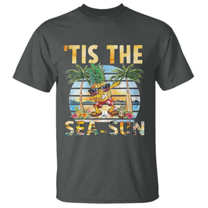 Tis The Sea Sun T Shirt Dabbing Pineapple Summer Vacation Gift TS12 Dark Heather Print Your Wear