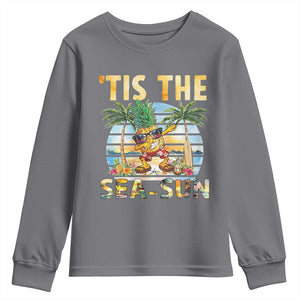 Tis The Sea Sun Youth Sweatshirt Dabbing Pineapple Summer Vacation Gift TS12 Charcoal Print Your Wear