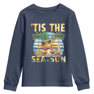 Tis The Sea Sun Youth Sweatshirt Dabbing Pineapple Summer Vacation Gift TS12 Navy Print Your Wear