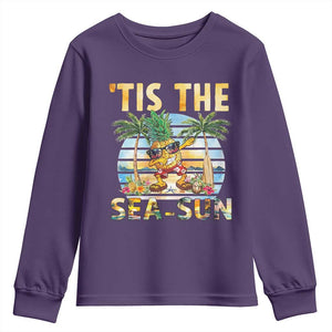 Tis The Sea Sun Youth Sweatshirt Dabbing Pineapple Summer Vacation Gift TS12 Purple Print Your Wear