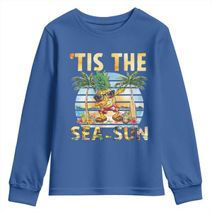 Tis The Sea Sun Youth Sweatshirt Dabbing Pineapple Summer Vacation Gift TS12 Royal Blue Print Your Wear