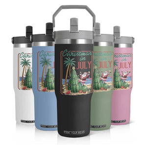 Christmas In July Flip Straw Tumbler Funny Santa Watermelon Xmas Tree