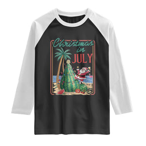 Christmas In July Raglan Shirt Funny Santa Watermelon Xmas Tree