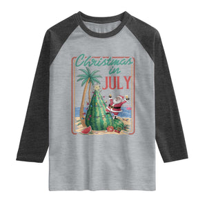 Christmas In July Raglan Shirt Funny Santa Watermelon Xmas Tree