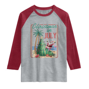 Christmas In July Raglan Shirt Funny Santa Watermelon Xmas Tree