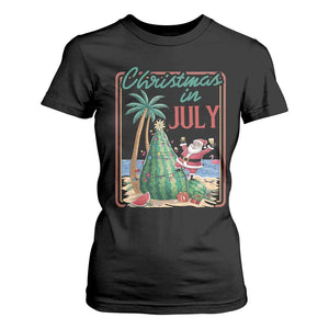 Christmas In July T Shirt For Women Funny Santa Watermelon Xmas Tree