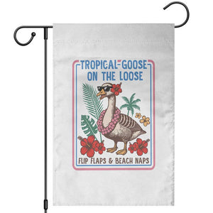 Funny Hawaiian Beach Vacation Graphic Garden Flag Tropical Goose On The Loose TS12 White Print Your Wear