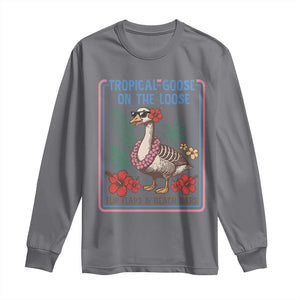 Funny Hawaiian Beach Vacation Graphic Long Sleeve Shirt Tropical Goose On The Loose TS12 Charcoal Print Your Wear